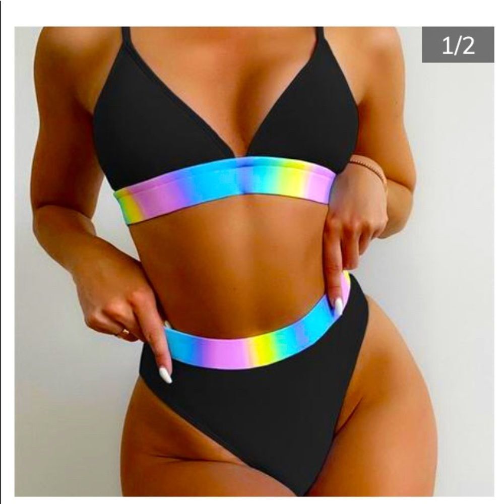 NEW Black and Rainbow Women's Bikini Set